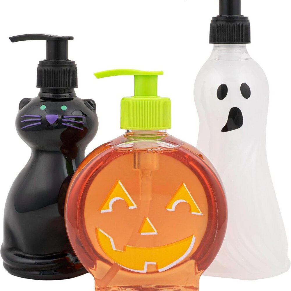 Halloween 3 Pack of Cat, Ghost & Pumpkin Spice, Berry Scented Liquid Hand Soap D
